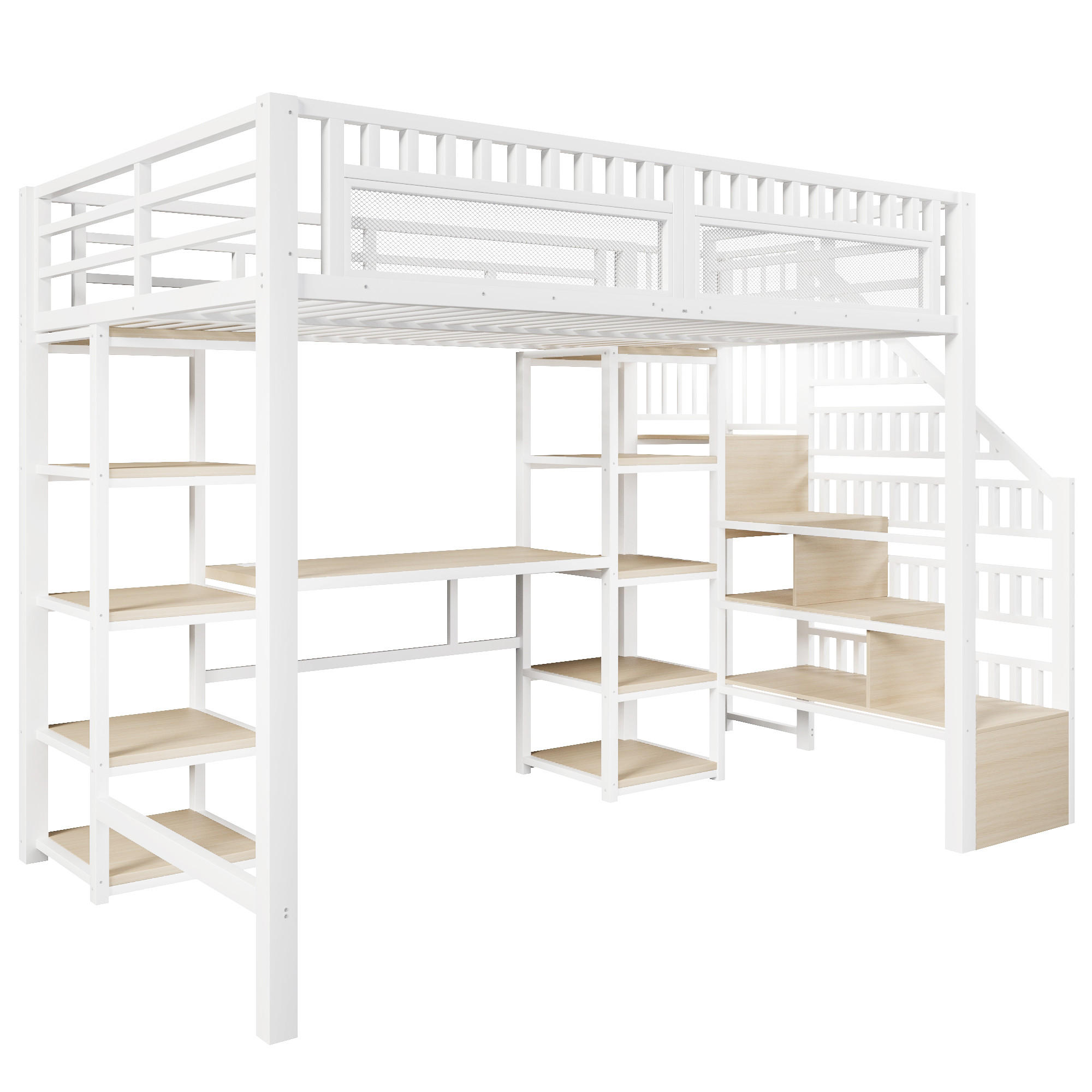 HOCHBETT 140x200cm Weiß Mit Schreibtisch USB & LED - Weiß, Metall - FLIEKS