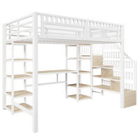 HOCHBETT 140x200cm Weiß Mit Schreibtisch USB & LED - Weiß, Metall - FLIEKS