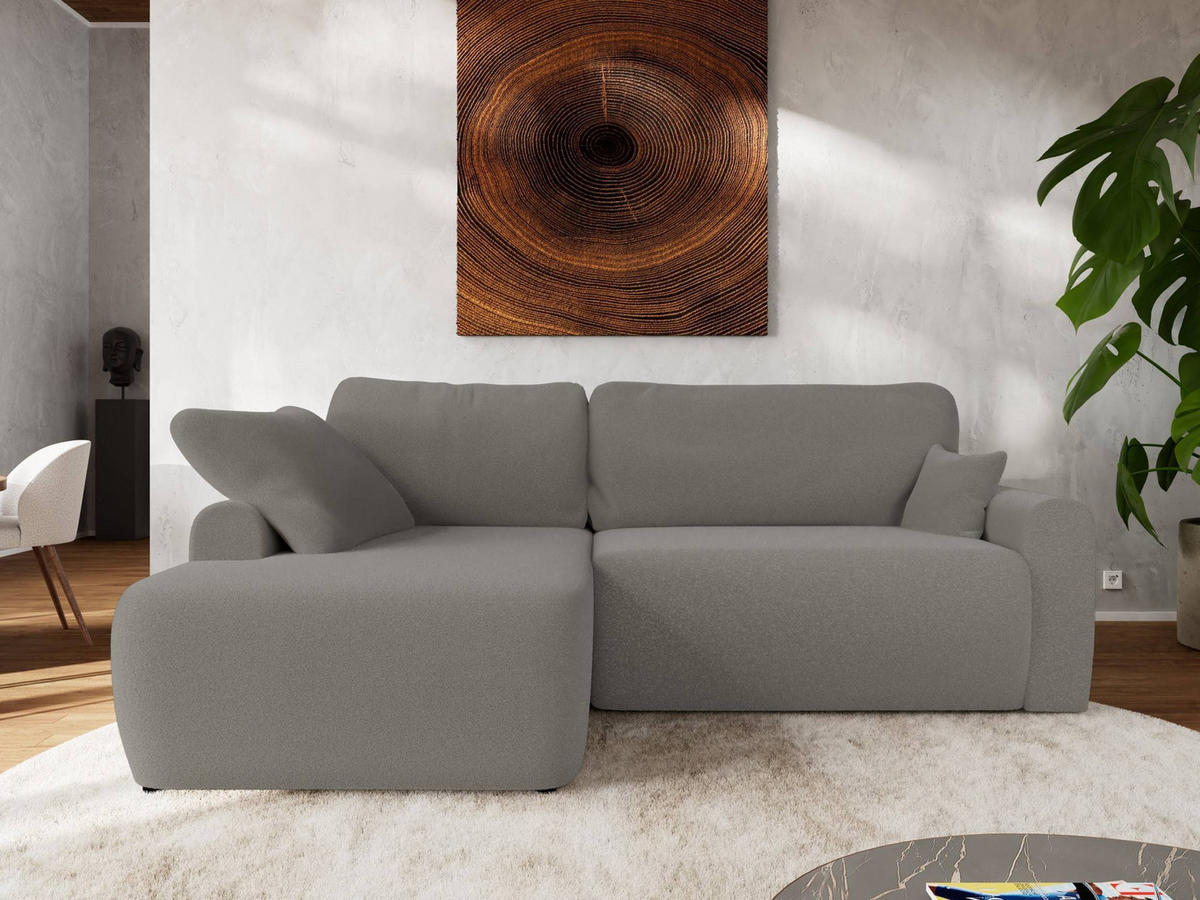 ECKSCHLAFSOFA CUBO L Hellgrau Boucle - links - Hellgrau/Schwarz, Kunststoff/Textil (273/187cm) - MKS