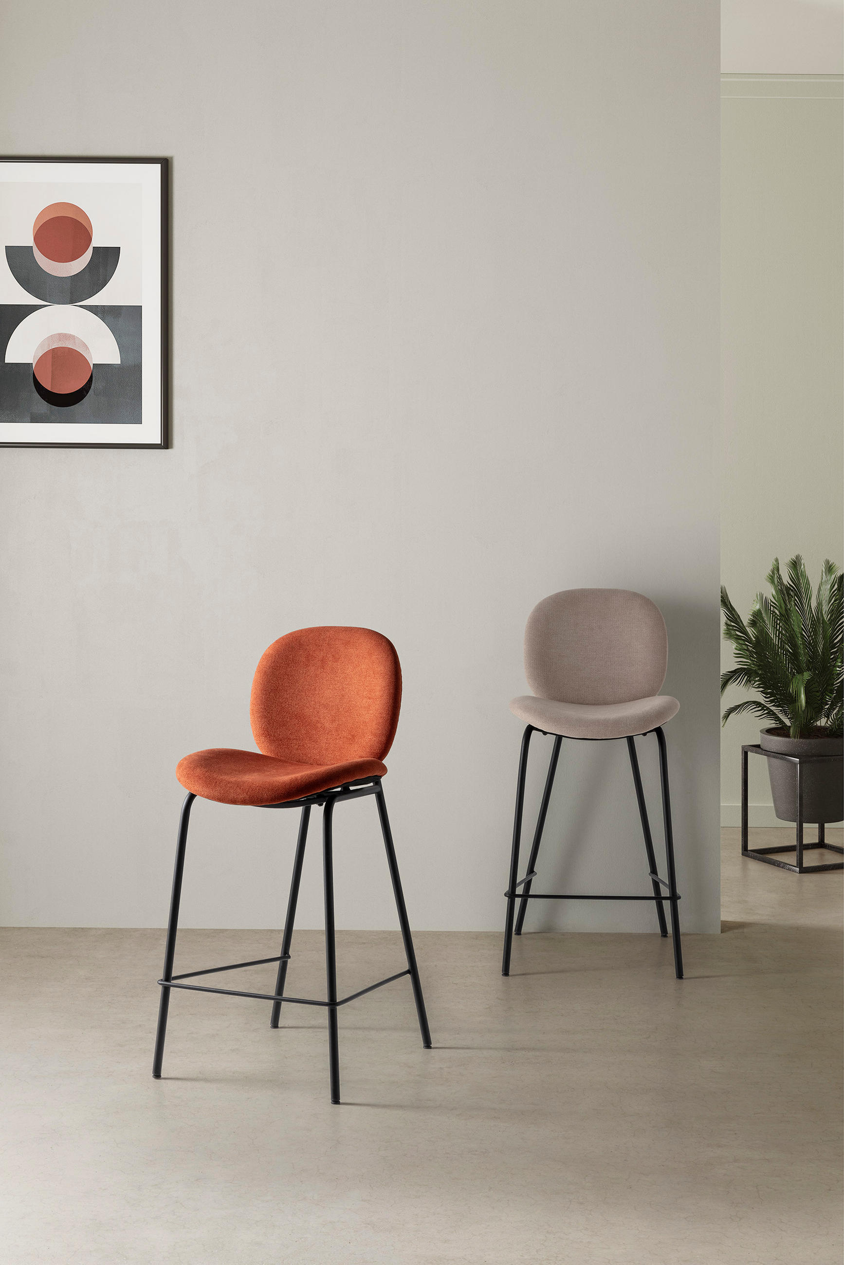 BARHOCKER (Set aus 2) aus Stoff mit schwarzen Metallbeinen - cori 43/54/66 cm - Rot, Textil (54/66/43cm) - Calicosy