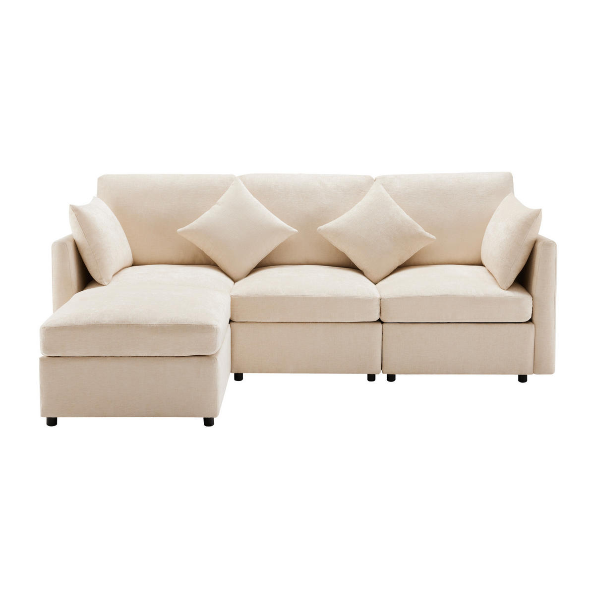 ECKSOFA 216/161/81 cm Beige aus Chenille mit Hocker und 4 Kissen - Beige, Textil (161/216cm) - OKWISH