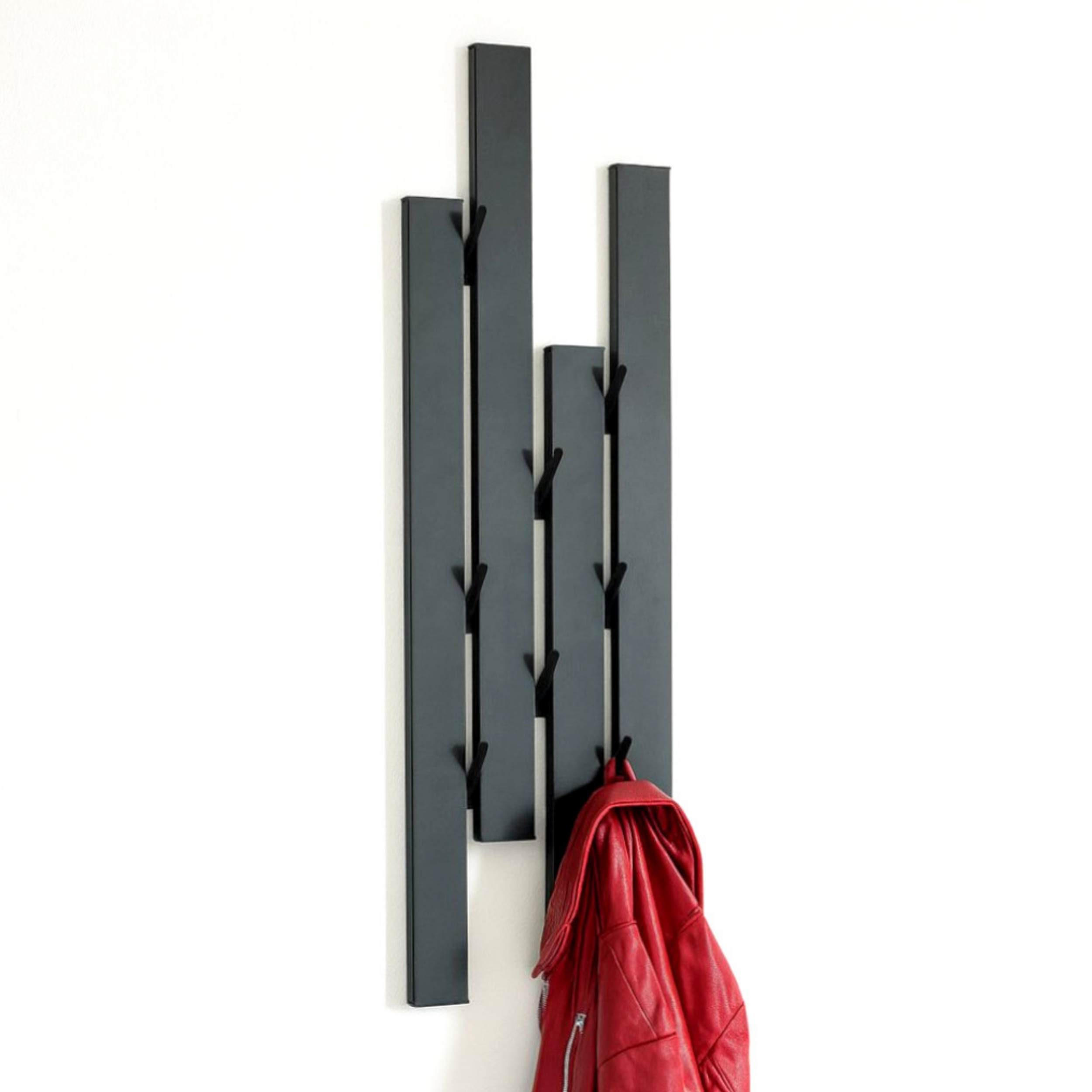 WANDGARDEROBE 8 Haken Metall Schwarz 23/5/87 cm - Schwarz, Metall (23/87/5cm) - DanDiBo