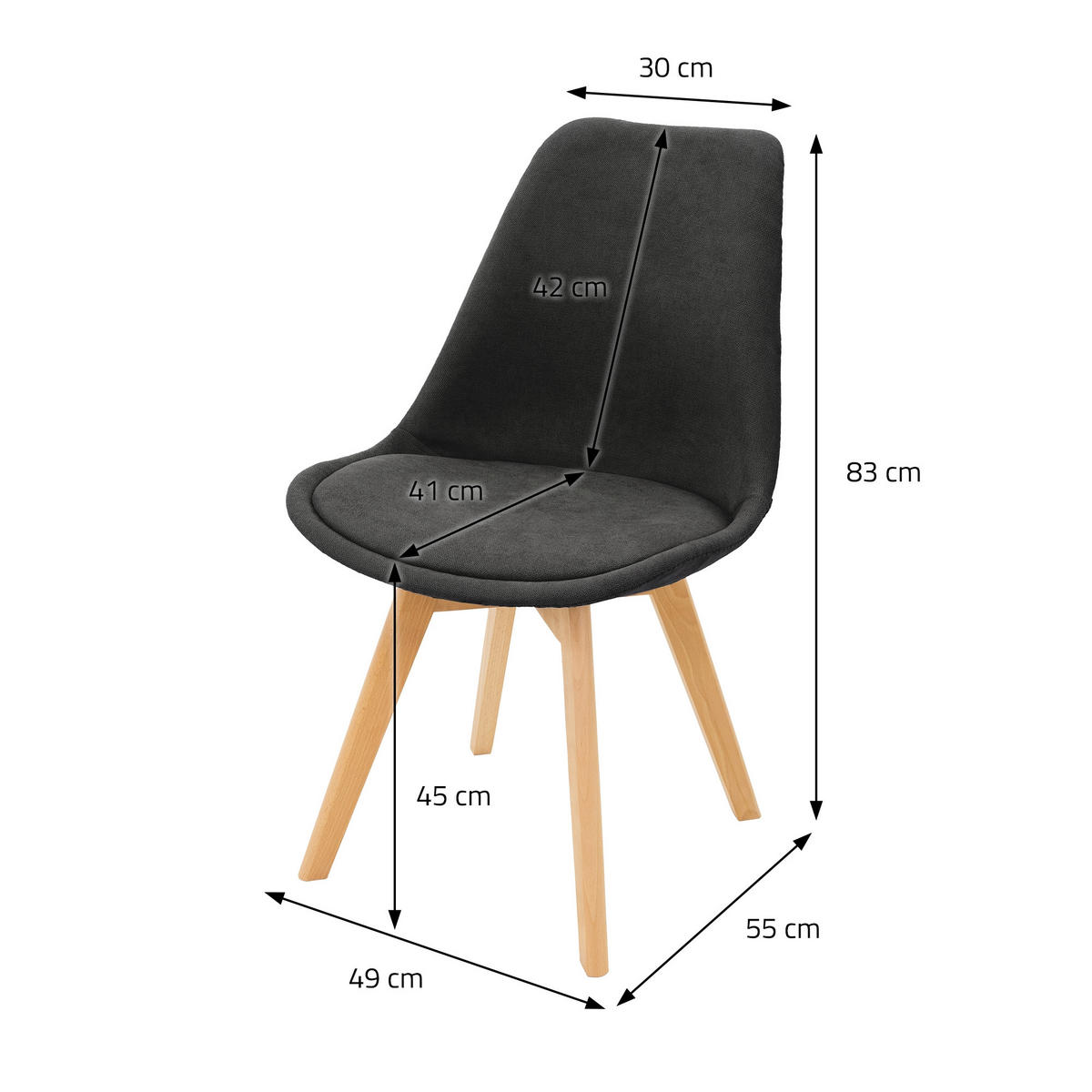 ESSZIMMERSTUHL Samt Schwarz 4er Set - Anthrazit, Holzwerkstoff (55/83/49cm) - ML-DESIGN