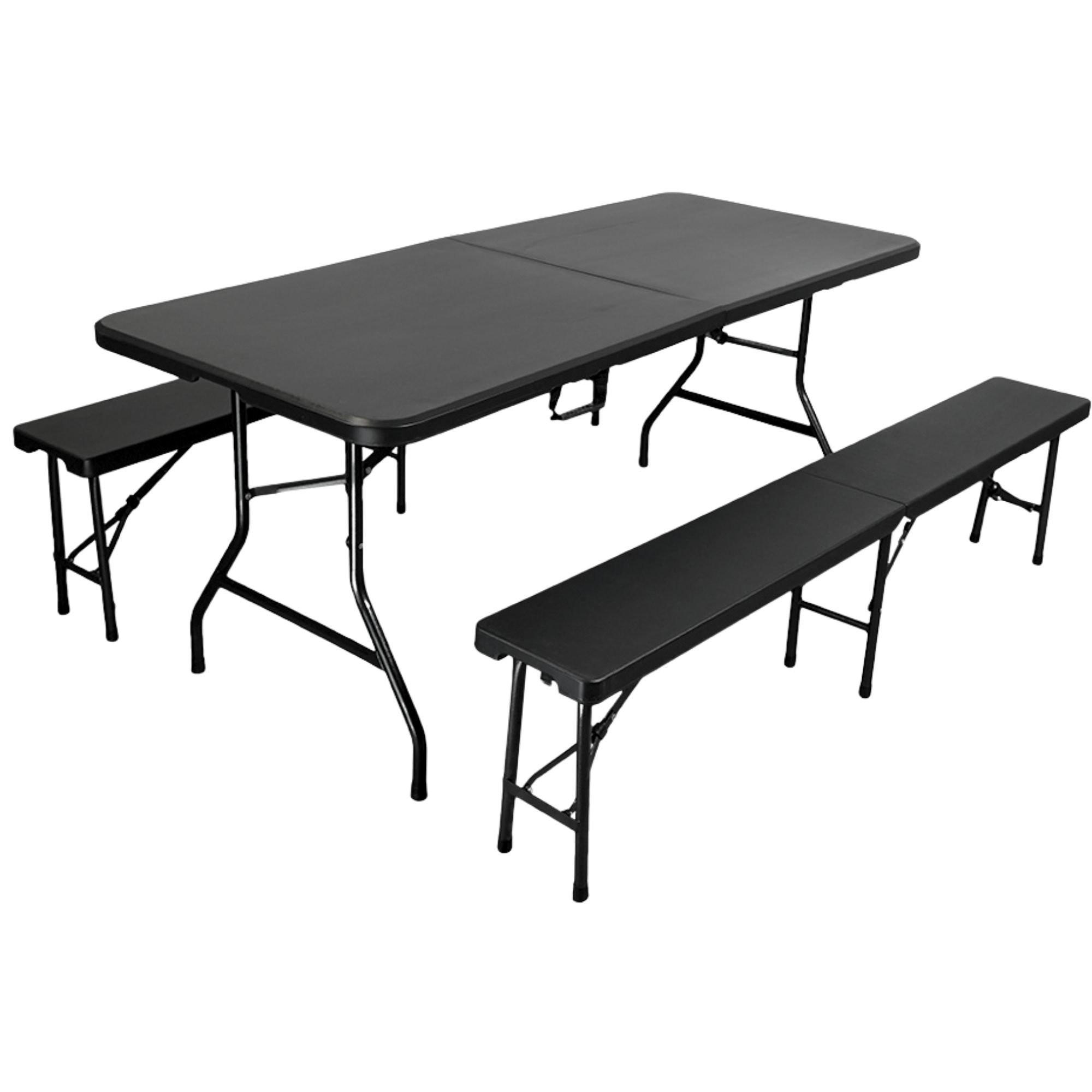 BIERZELTGARNITUR klappbar 180cm 3-teilig 1x Buffettisch 2x Bierbänke Kunststoff Schwarz - Schwarz, Kunststoff - CHEFGASTRO