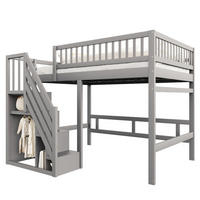 HOCHBETT aus Massivholz 140x200 cm in Grau mit Aufbewahrungstreppe - Grau, Holzwerkstoff (140/200cm) - Modfu