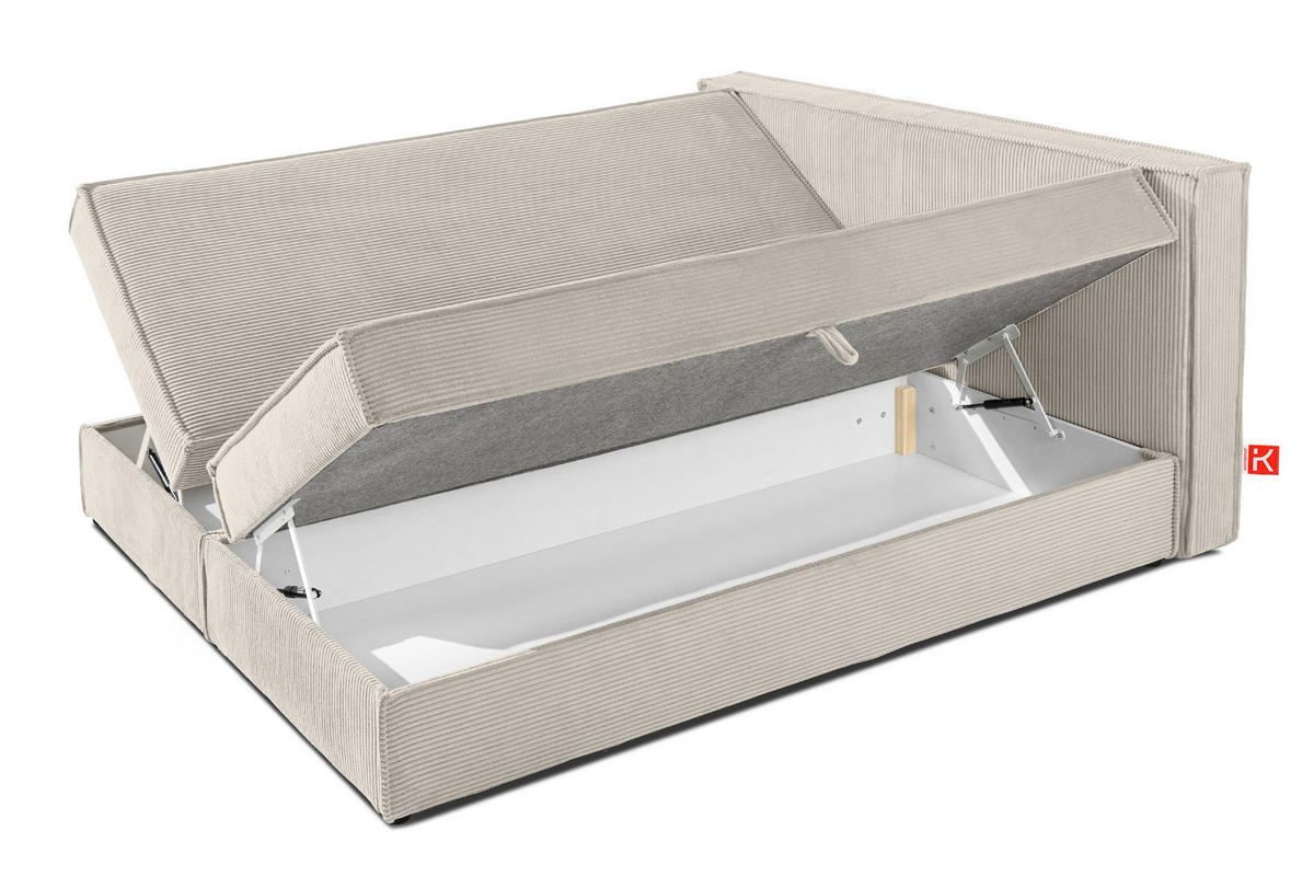 BOXSPRINGBETT ROTI mit Stauraum, cremefarben - Creme/Schwarz, Holz/Holzwerkstoff (160/200cm) - KONSIMO®