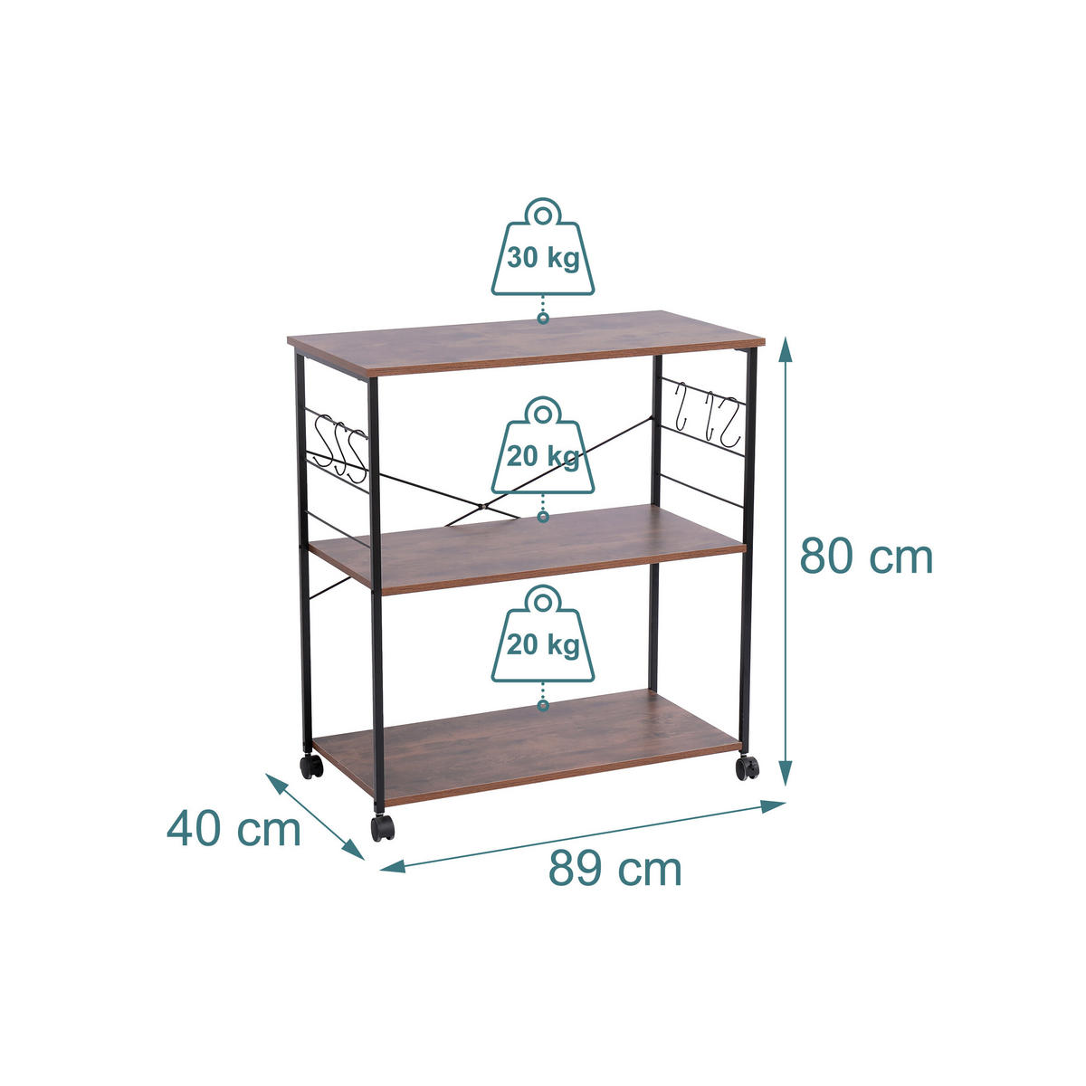 KÜCHENROLLWAGEN - Dunkelbraun, Holzwerkstoff/Metall (80/87/40cm) - Relaxdays