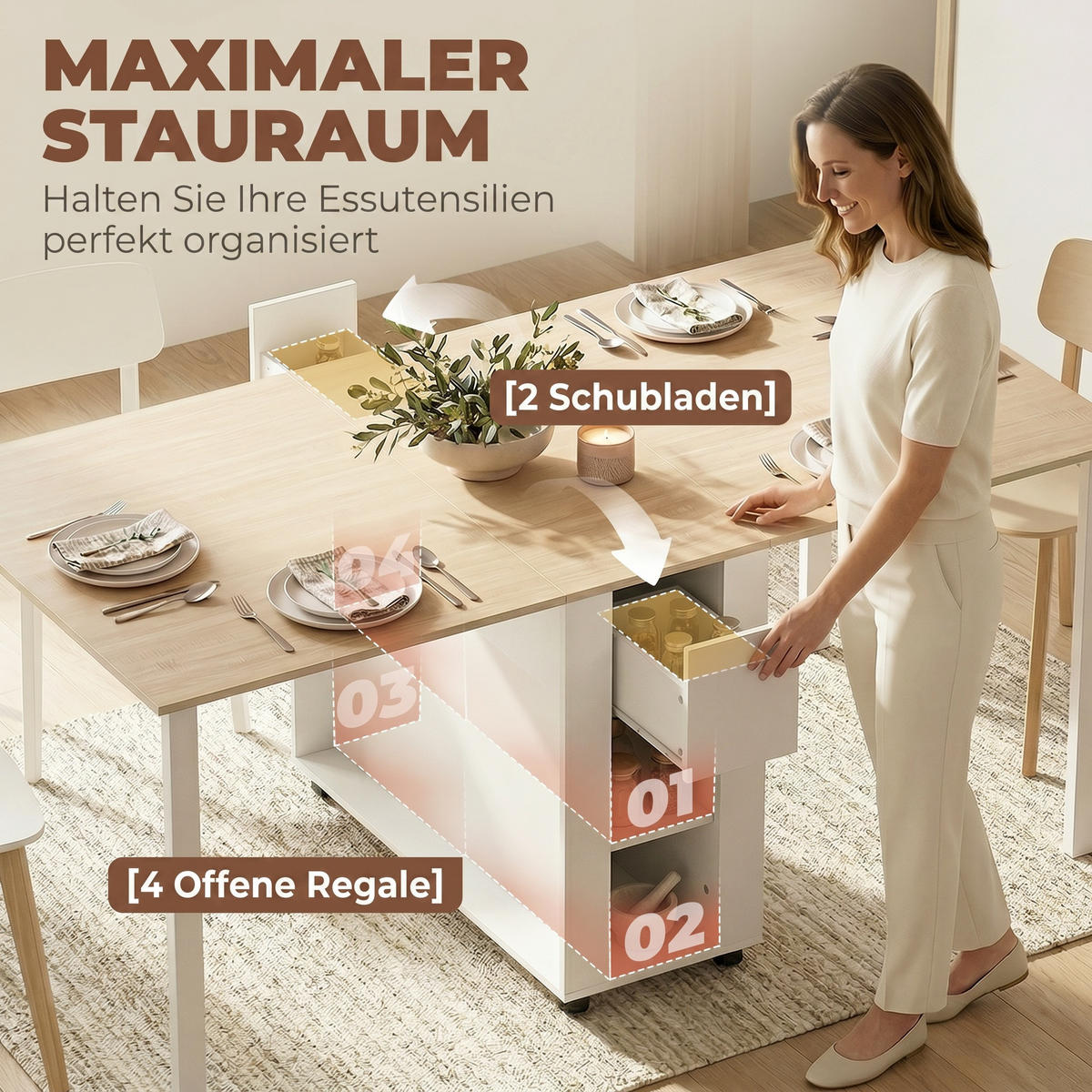 ESSTISCH Weiß+Naturholz 1 Stück - Weiß, Kunststoff (168.2/85/73cm) - GiPP