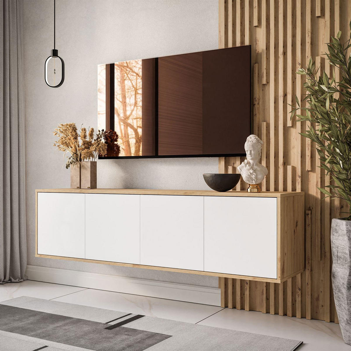TV-ELEMENT SANAYI Hängend Eiche Artisan/Weiß - Weiß, Holzwerkstoff (156/41/38cm) - Lookway