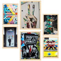 POSTER Set Mit 6 Graffiti Straßenkunst A3 & A4 Rahmen Aus Hellem Holz - Beige, Papier (29/3cm) - Nacnic