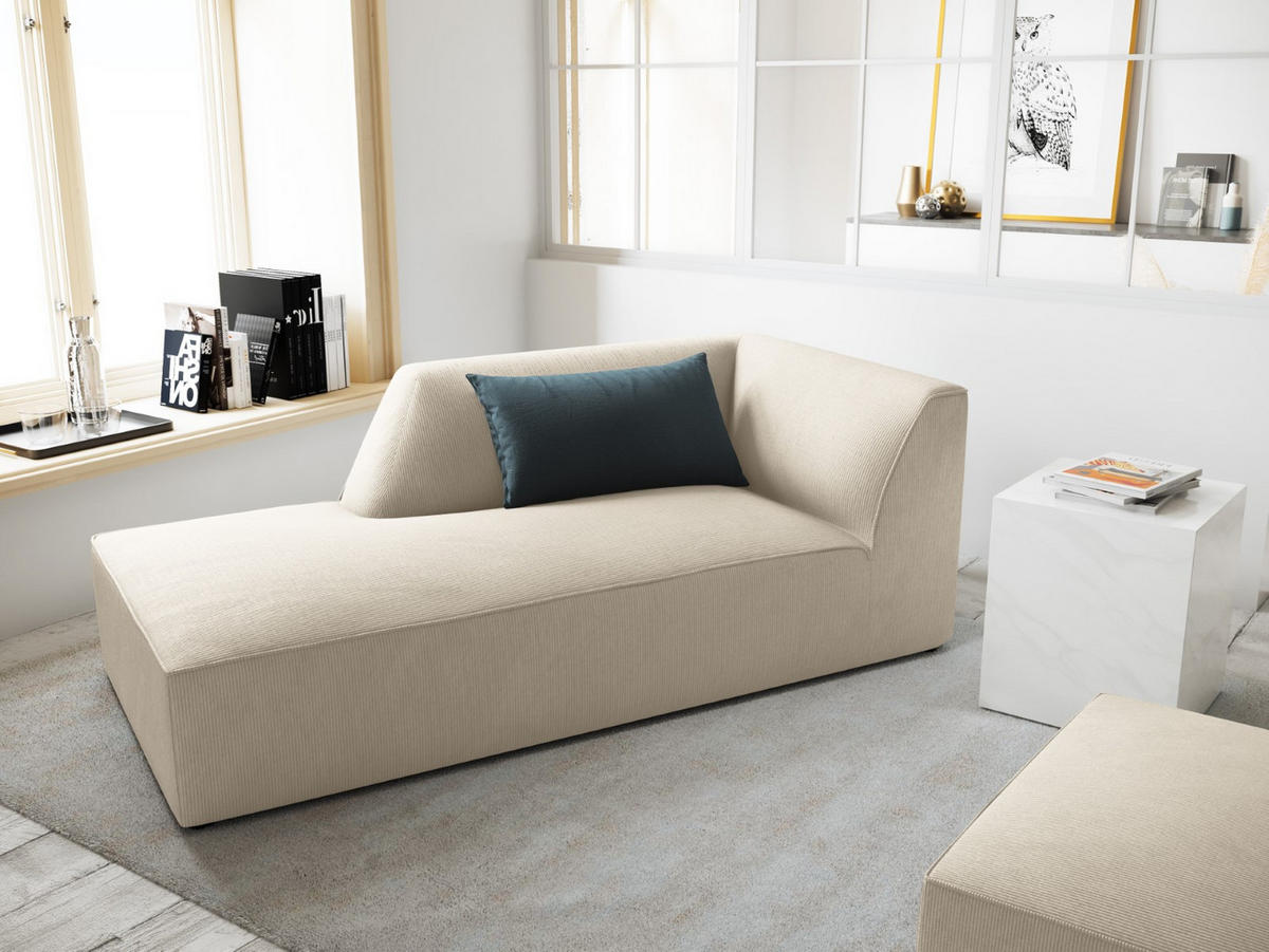 CHAISELONGUE links Ruby aus Cord leichtes beige - Creme, Textil (93/69/180cm) - Micadoni