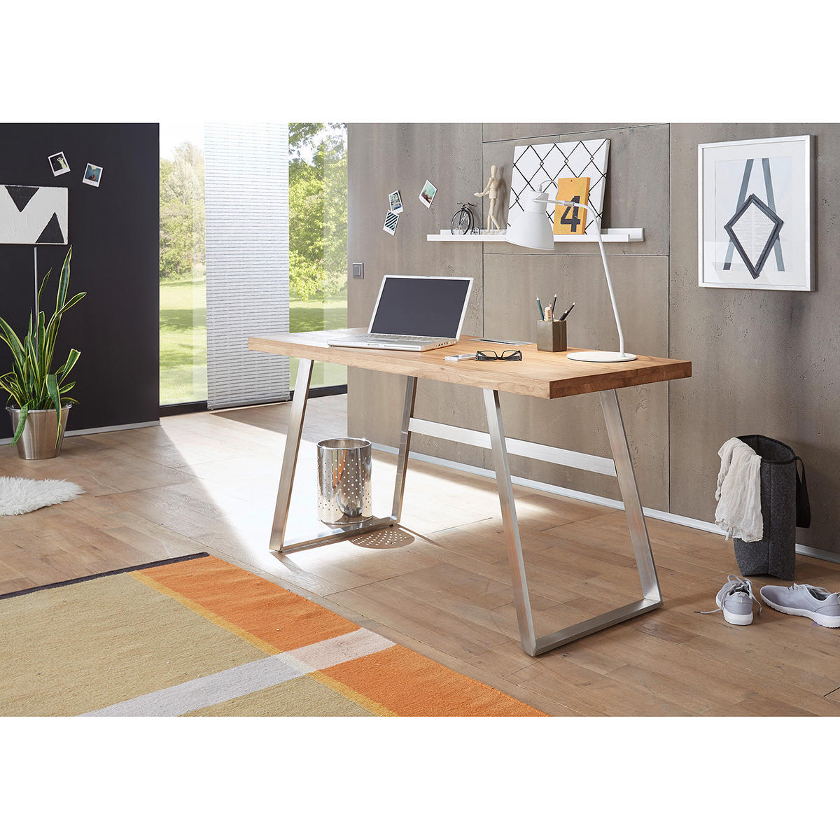 SCHREIBTISCH - Eichefarben, Holz/Metall (60/140/75cm) - home24