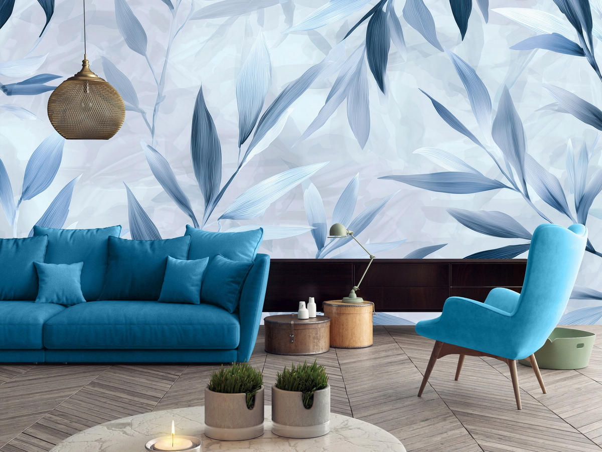FOTOTAPETE Blätter Abstrakt Blau 200x140 cm - Multicolor, Papier (200/140cm) - Wallarena
