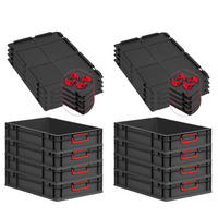 EUROBOX 8x NextGen Color mit Auflagedeckel 12x40x60 cm 23 Liter Schwarz Griffe rot zu - Rot/Schwarz, Kunststoff (40/12/60cm) - PROREGAL