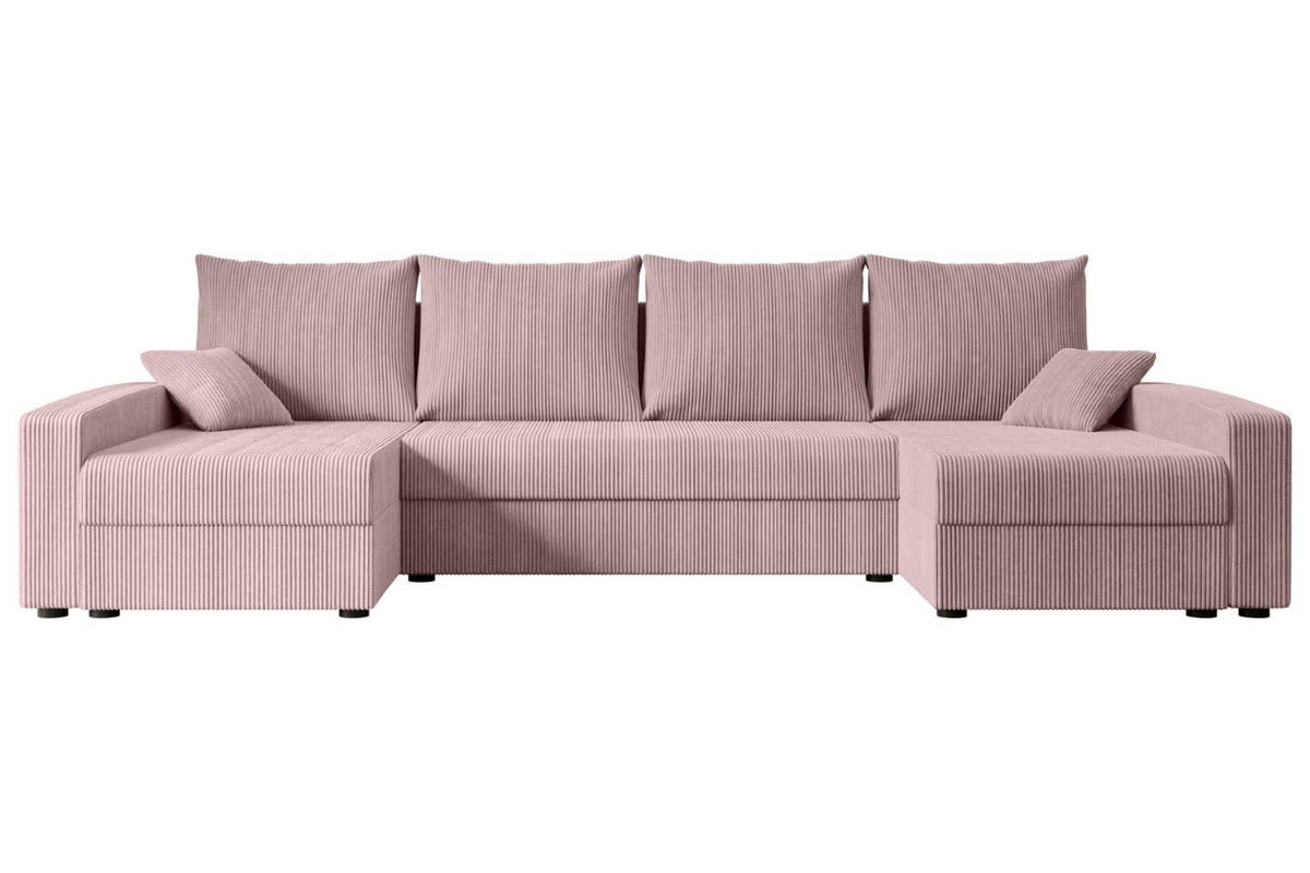 WOHNLANDSCHAFT mit Schlaffunktion und Bettkasten ALESIA-U 301x140x90 cm Rosa Cord - Silberfarben/Rosa, Holzwerkstoff/Kunststoff (301/90/140cm) - ALTDECOR