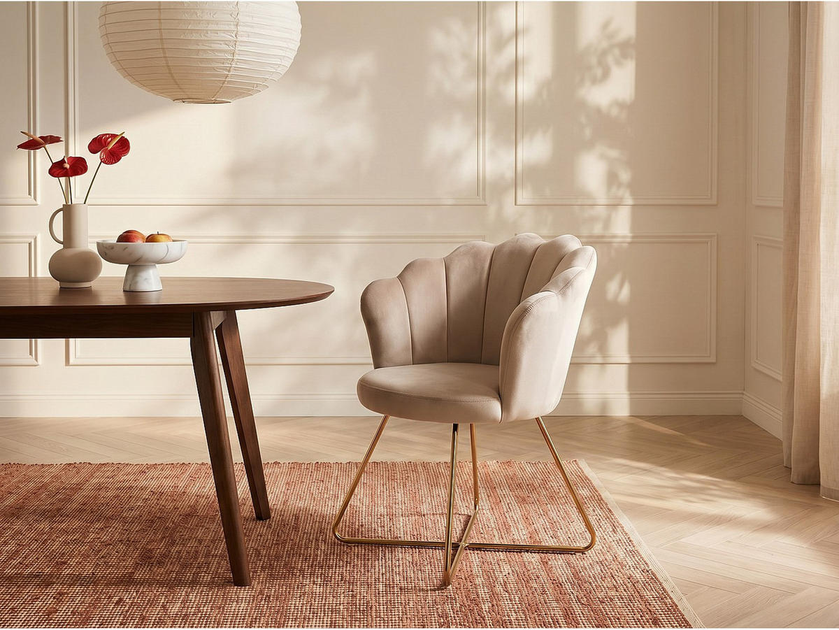 STUHL - 69 cm x 64 cm - Samt, Stoff - Beige - FIORI - Beige, Textil (69/85.5/64cm) - Vente-Unique