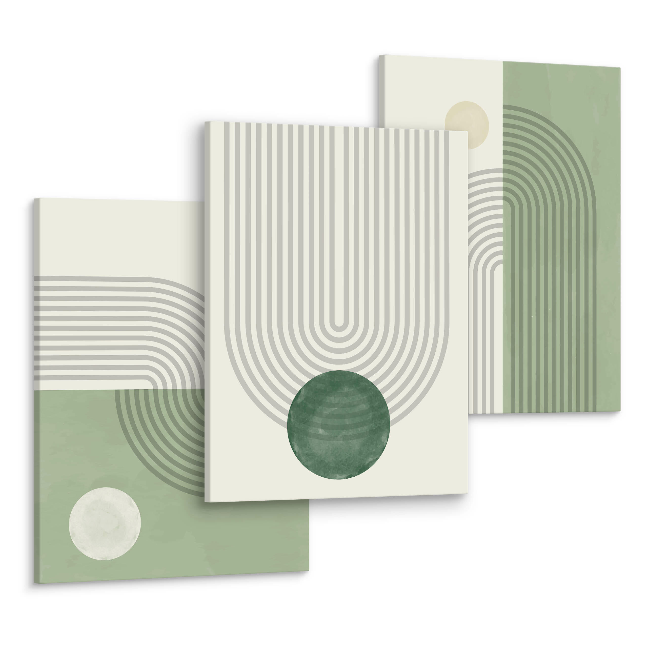 LEINWANDBILDER 3-es Set Geo-Muster Boho - Beige/Grün, Textil (90/40cm) - Muralo
