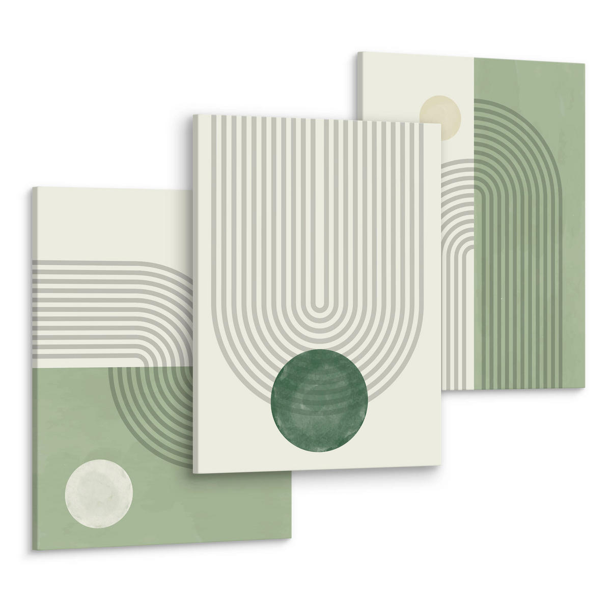 LEINWANDBILDER 3-es Set Geo-Muster Boho - Beige/Grün, Textil (90/40cm) - Muralo