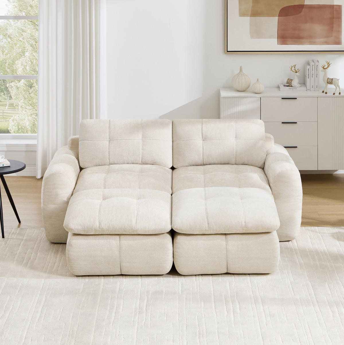 SOFA 194/160/68 cm in Beige aus Chenille mit flexibler Kombination - Beige, Textil (160/68/194cm) - Flora Grace
