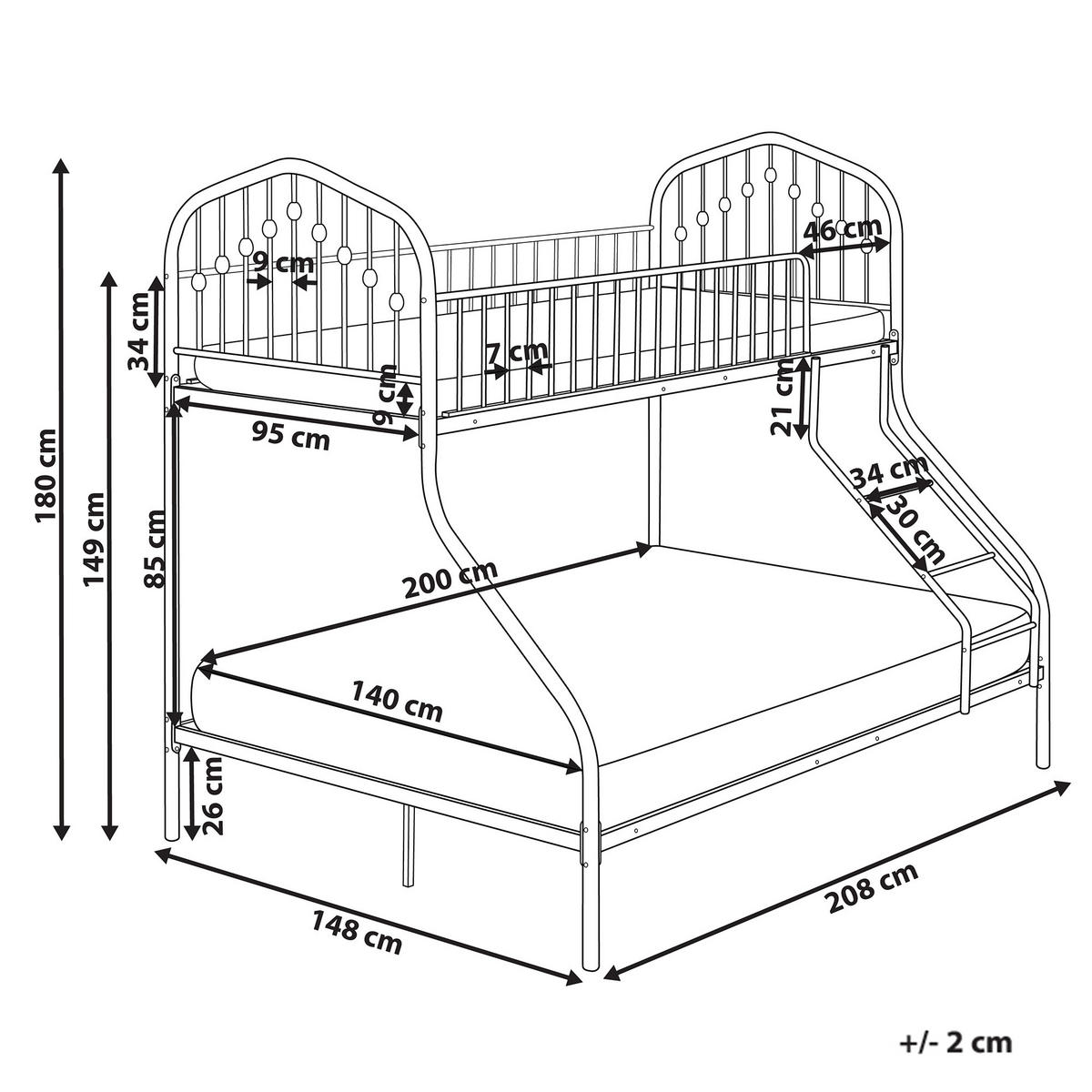 HOCHBETT 90-140/200 cm Schwarz Chamonix - Schwarz, Metall (140/200cm) - Beliani