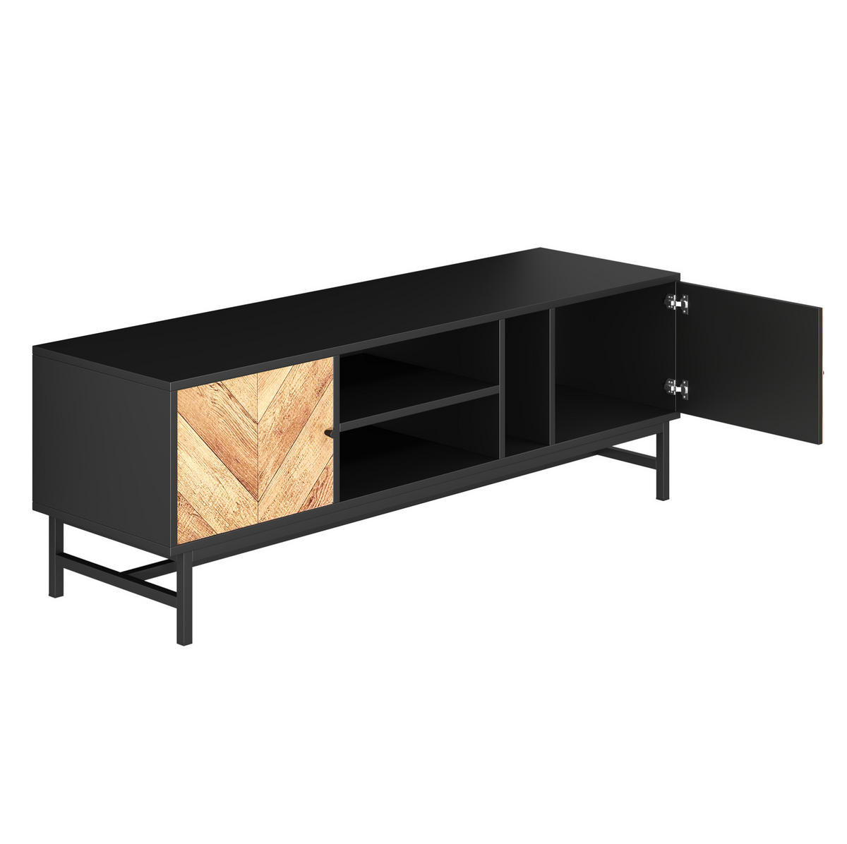 LOWBOARD 150/38/55 cm in Schwarz und Holzoptik mit 2 Türen und 3 Fächern - Hellbraun, Holzwerkstoff (150/55/38cm) - Flora Grace