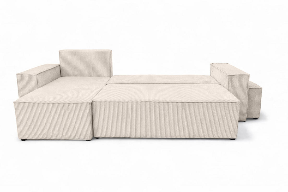 ECKSOFA Mit Schlaffunktion Und Pouf, Cordstoff Poso, Beige, Links, Best L Mit Pouf - Creme, Holz (244/145cm) - Kaiser Möbel