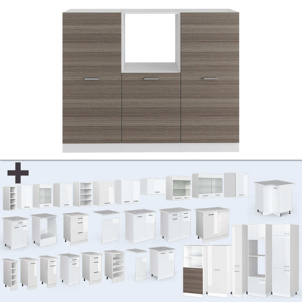 KÜCHENBLOCK R-Line Edelgrau/Weiß 180 cm ohne AP - Braun/Weiß, Holzwerkstoff (180/81.6/46cm) - Vicco