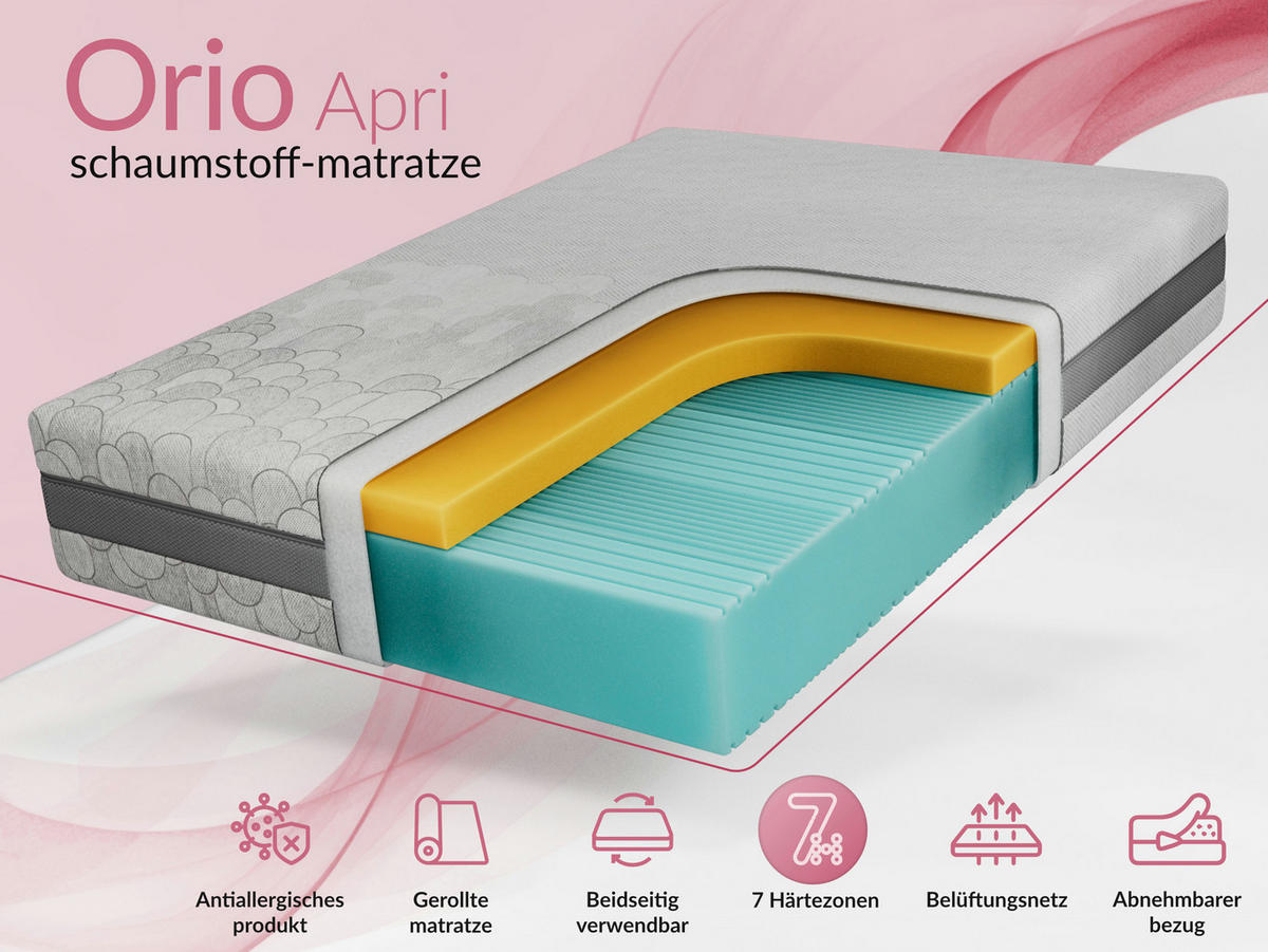VISCOMATRATZE ORIO - 160/200 - H2 - Apri - Hellgrau, Textil (160/200cm) - MKS