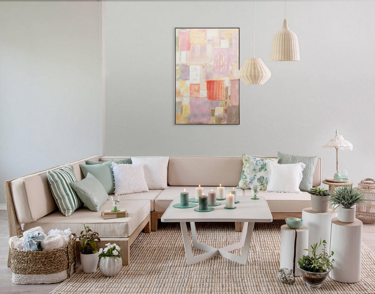 ACRYLBILD HANDGEMALT Orange 83/123 cm - Pink/Beige, Textil (83/123cm) - KUNSTLOFT