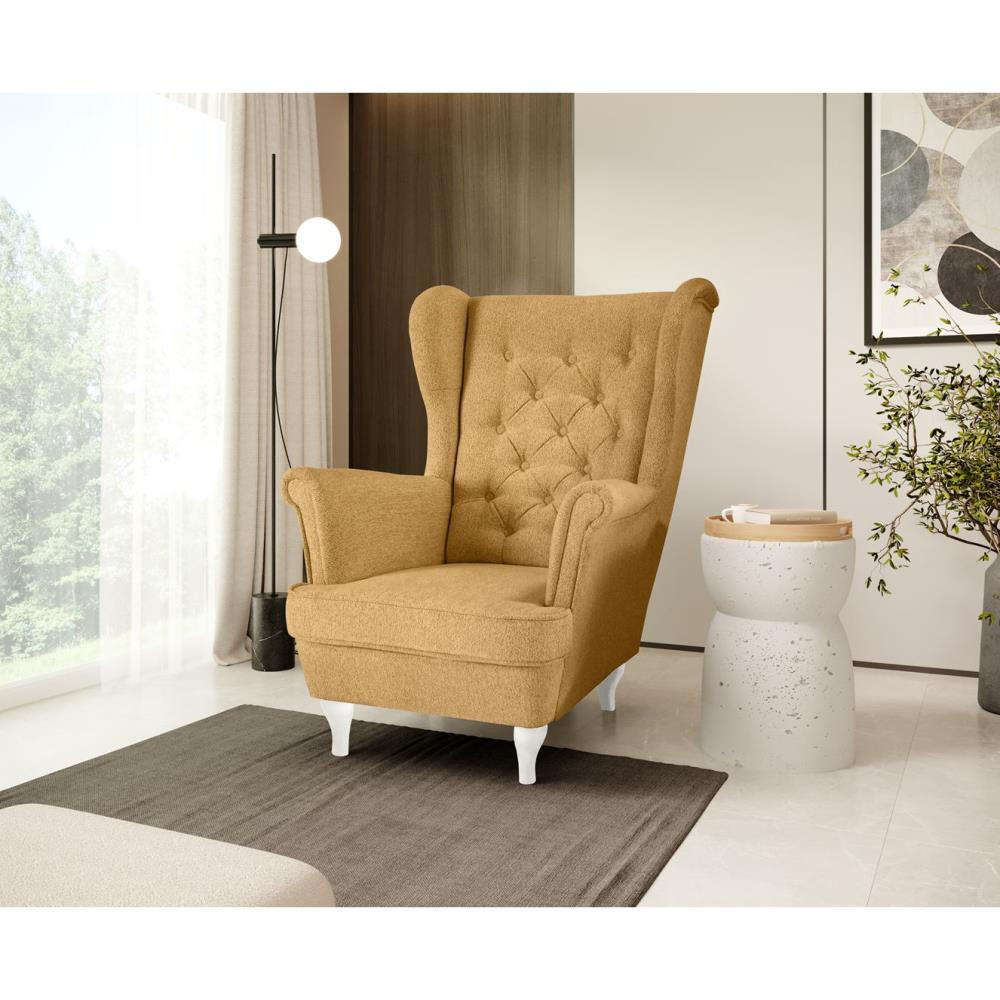 CHESTERFIELD-SESSEL Falco gelb mit Weiß Holzbeinen - Gelb/Weiß, Holz/Textil (82/102/92cm) - Beautysofa