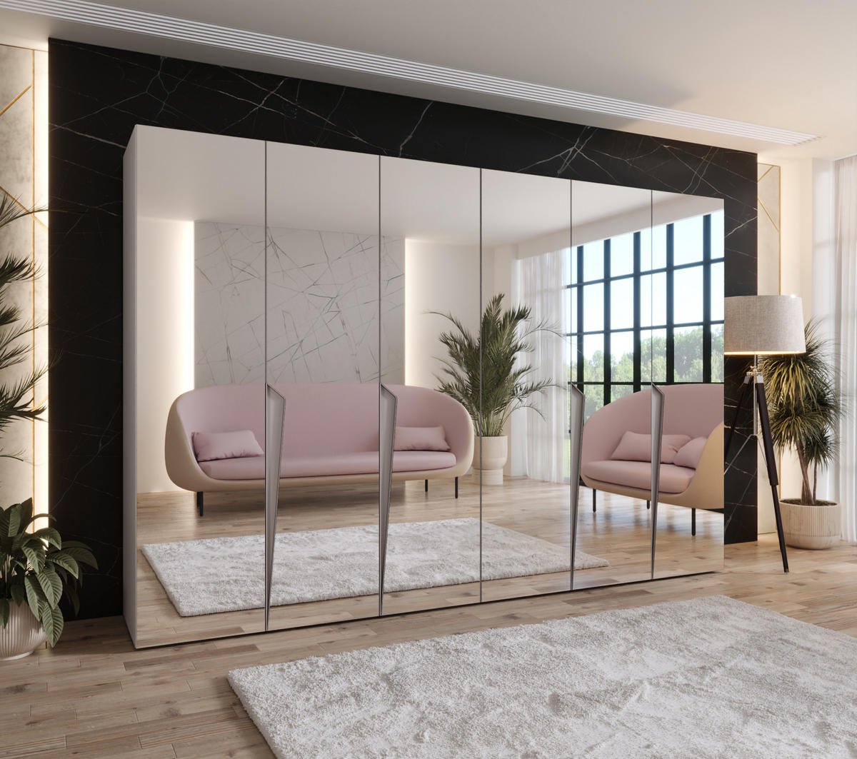 DREHTÜRENSCHRANK 202/300/52 6-türig - Beige, Holz/Metall (300/202/52cm) - Abiks Möbel