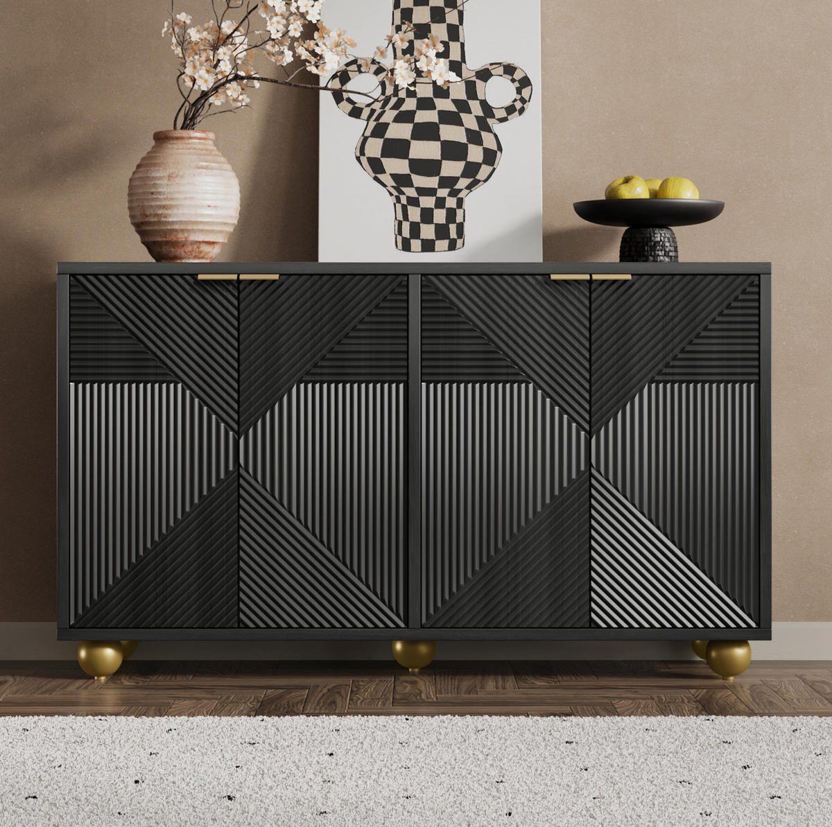 SIDEBOARD 4-türig 120 x 35 x 71,5 cm MDF Schwarz - Schwarz, Holzwerkstoff (120/71.5/35cm) - Meubliv