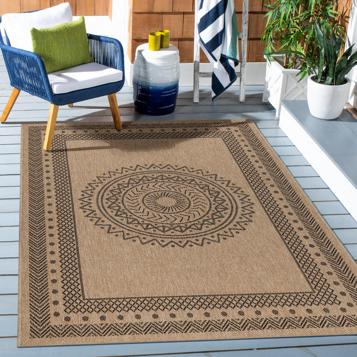 TEPPICH Outdoor Flachgewebe Vintage Polypropylen Terrasse Schwarz Rechteckig 120x170 - Schwarz, Textil (120/170cm) - KADIMA DESIGN