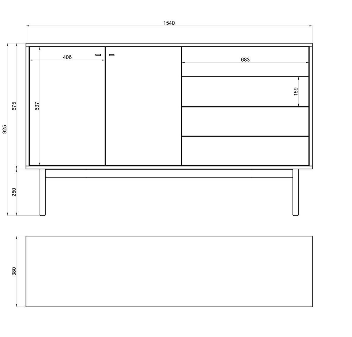 SIDEBOARD Olar Holzoptik Hickory Natur 154 cm - Beige/Goldfarben, Holzwerkstoff/Metall (154/92.5/38cm) - Selsey