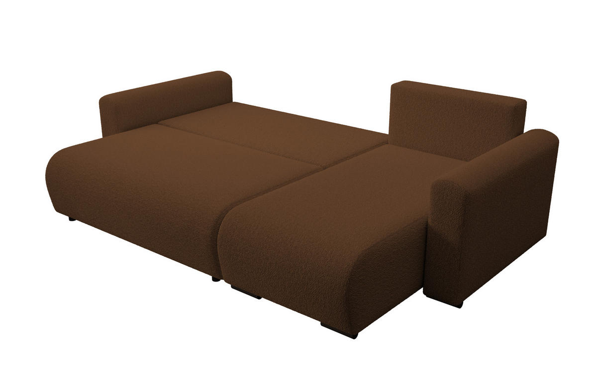 ECKSOFA DORA L, Eckcouch in L-Form mit Schlaffunktion und Bettkasten, Farbe: Braun, Bouclé-Stoff, Ottomane Rechts - Braun, Textil (240/143cm) - Storez24