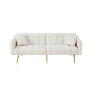 SOFABETT Samt mit verstellbarer Rückenlehne und Armlehnen Antikweiß 178/82/70 cm - Weiß, Textil (82/70/178cm) - Redom