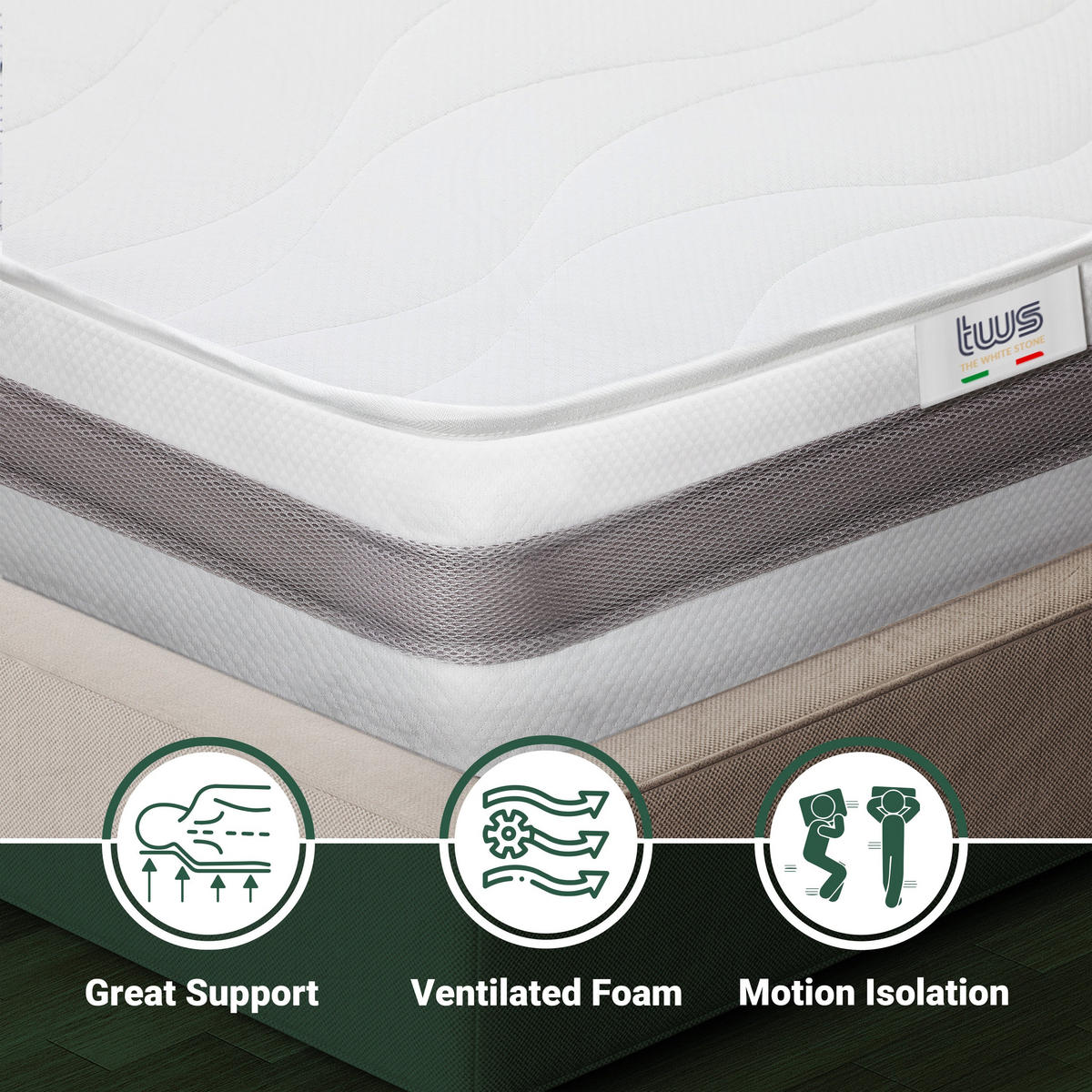 MATRATZE EINZELNE 70x210 Memory Orthopädisch, Antibakteriell, Anti-Milben, Anti-Allergie.| Höhe 16 cm - Weiß, Textil (70/210cm) - The White Stone
