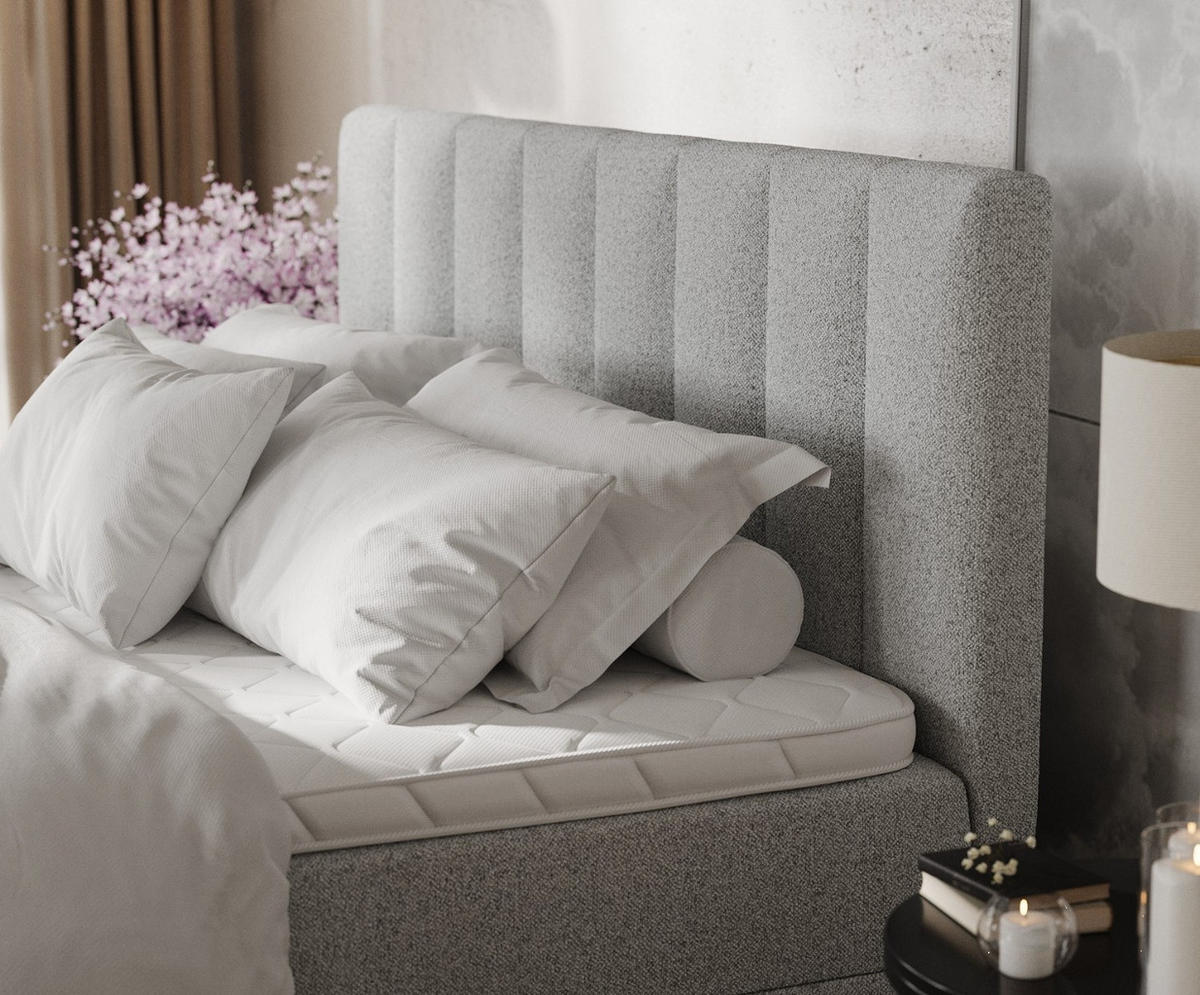 BOXBETT Lusso 140/200 cm Hellgrau im Riva Stoff - Hellgrau/Schwarz, Holz/Holzwerkstoff (140/200cm) - AltaBeds