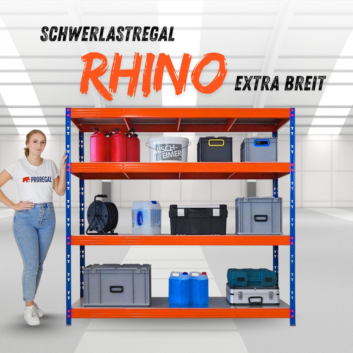 SCHWERLASTREGAL Rhino 180x200x60cm Fachlast 500kg 4X Stahlplatten-Ebenen Blau/Orange - Blau/Orange, Metall (200/180/60cm) - PROREGAL