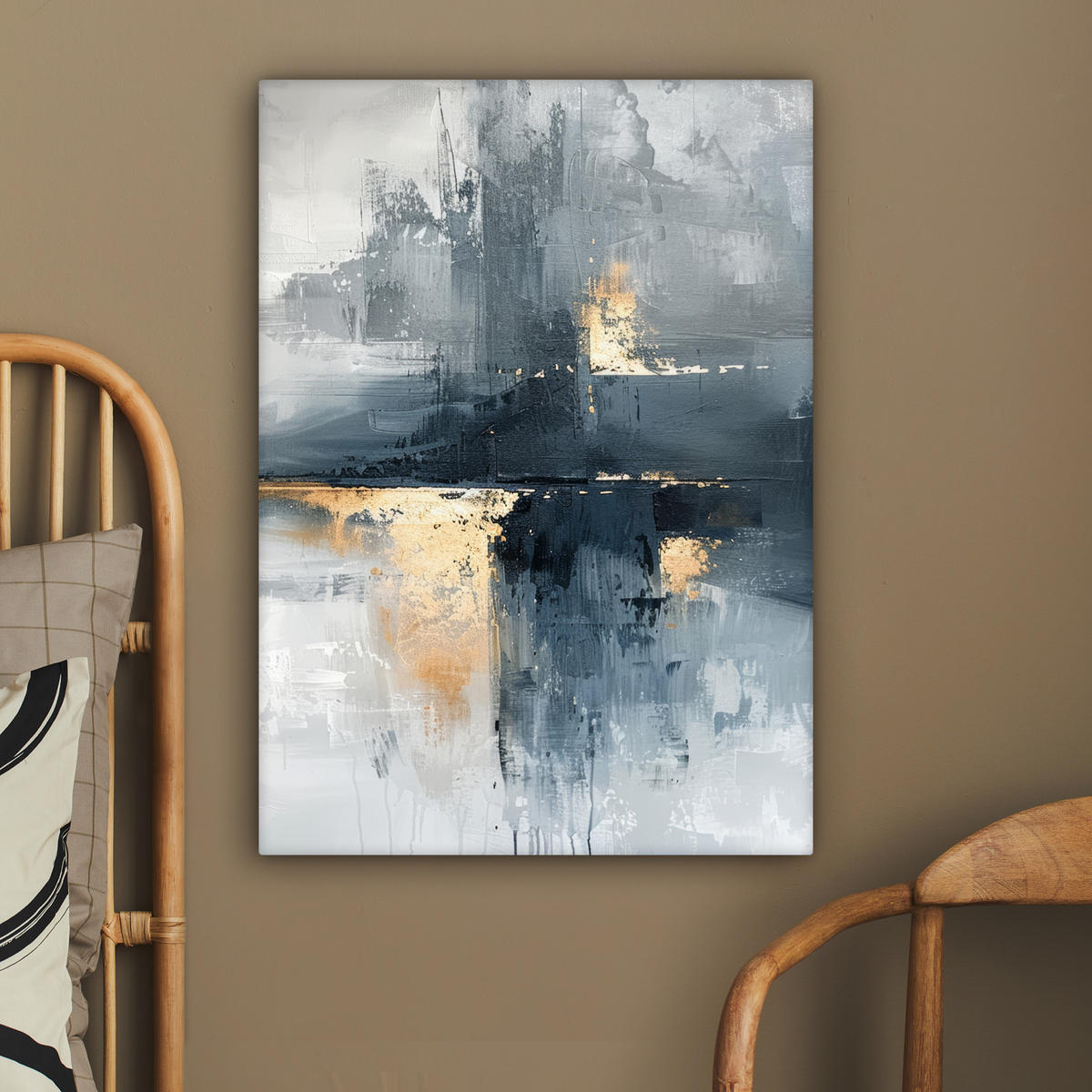 LEINWANDBILD Kunst - Grau - Gold - Abstrakt 60x80 cm - Dunkelgrau, Textil (60/80cm) - MuchoWow