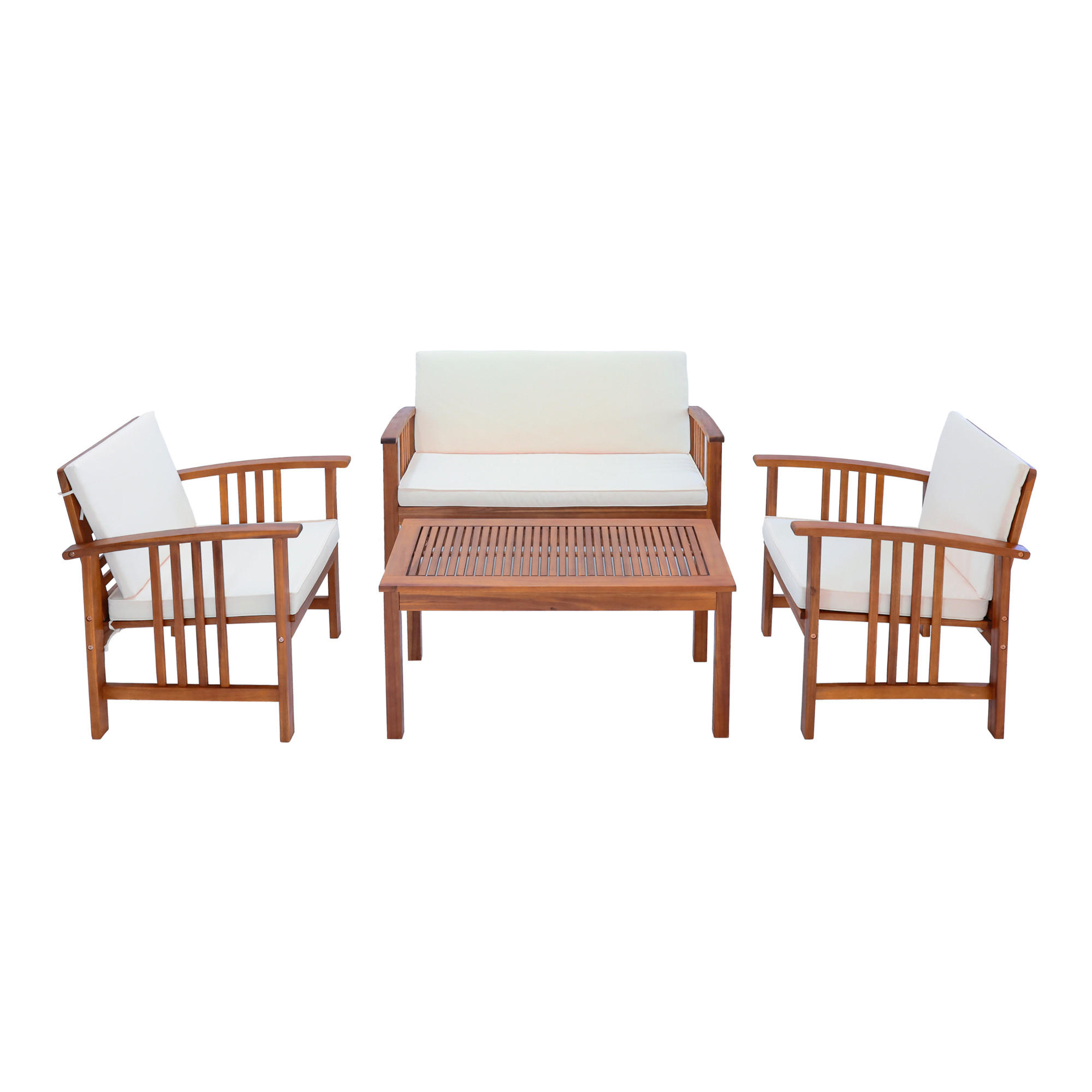 GARTENMÖBEL-SET Brissogne 4 TLG. - Beige/Akaziefarben, Holz/Textil - [en.casa]