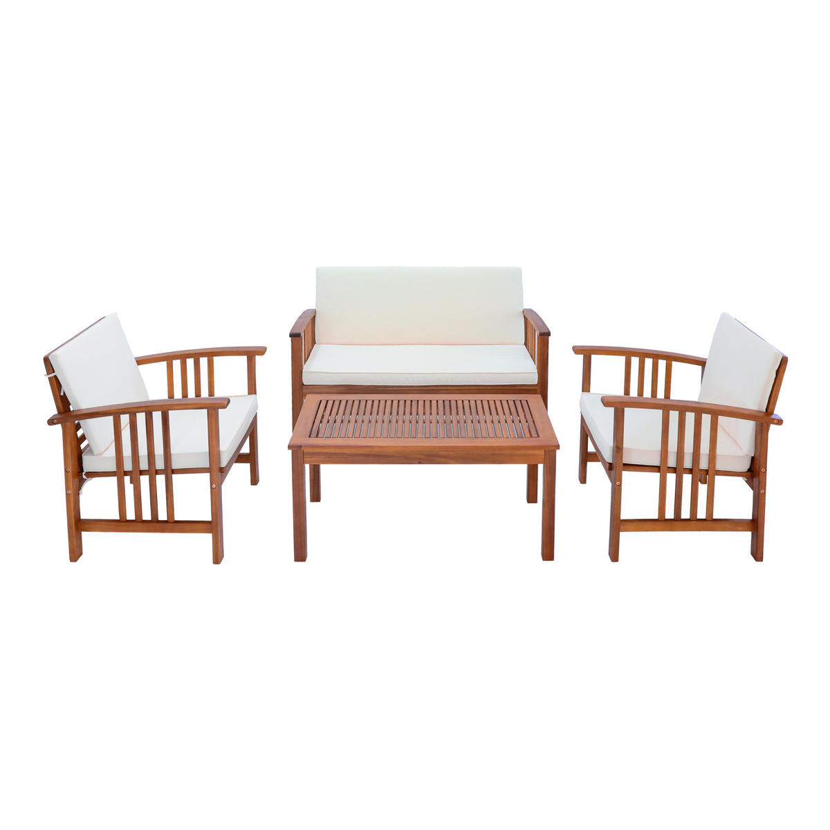GARTENMÖBEL-SET Brissogne 4 TLG. - Beige/Akaziefarben, Holz/Textil - [en.casa]