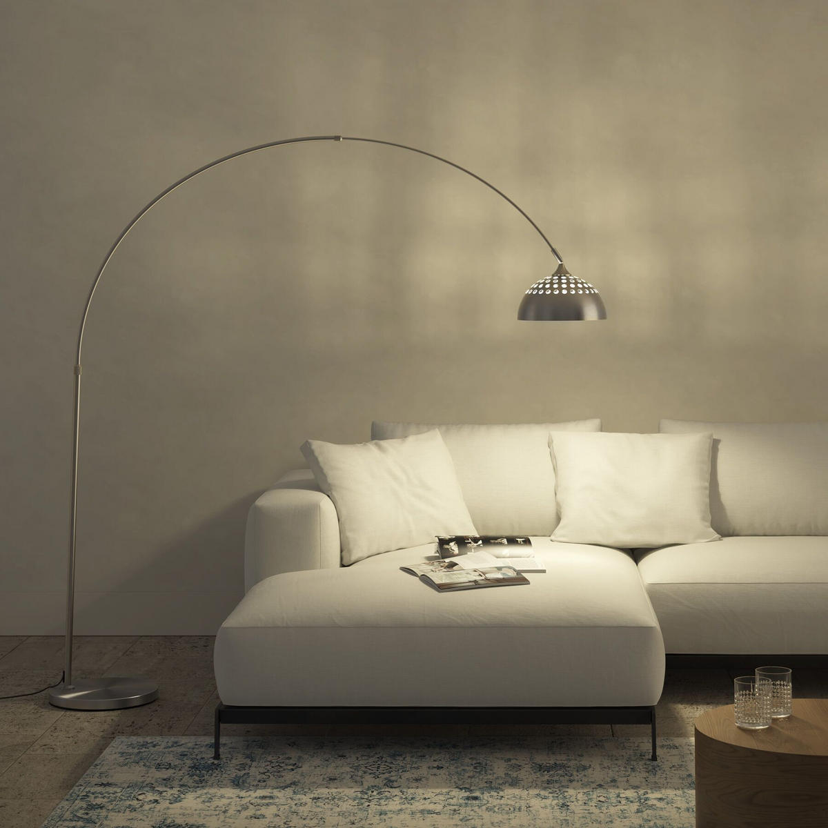 BOGENLEUCHTE Arcus, höhenverstellbar 187 - 206 cm, Nickel matt - Nickelfarben, Metall (175/34.5/206cm) - tectake