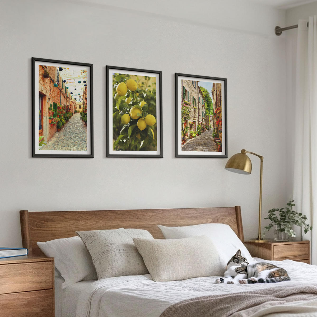 WANDBILDER 3er-Set - 40x60 cm Schwarzer Rahmen - Straßen mit Zitronenblüten im Hintergrund - Schwarz, Kunststoff (40/60cm) - ArtPrintCave