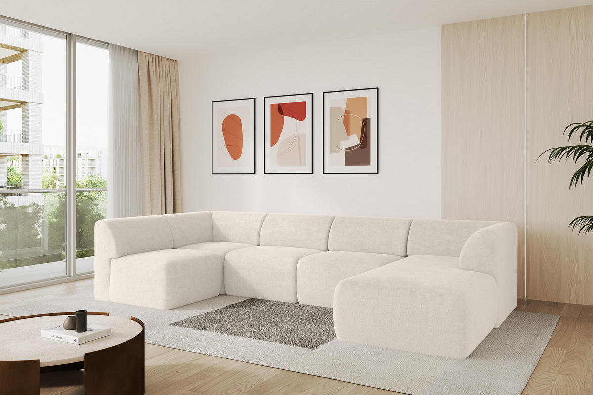 WOHNLANDSCHAFT Ottomane Rechts MOVO-L 345x180x78 cm Hellbeige Tissu - Sandfarben, Holzwerkstoff/Kunststoff (180/78/345cm) - ALTDECOR