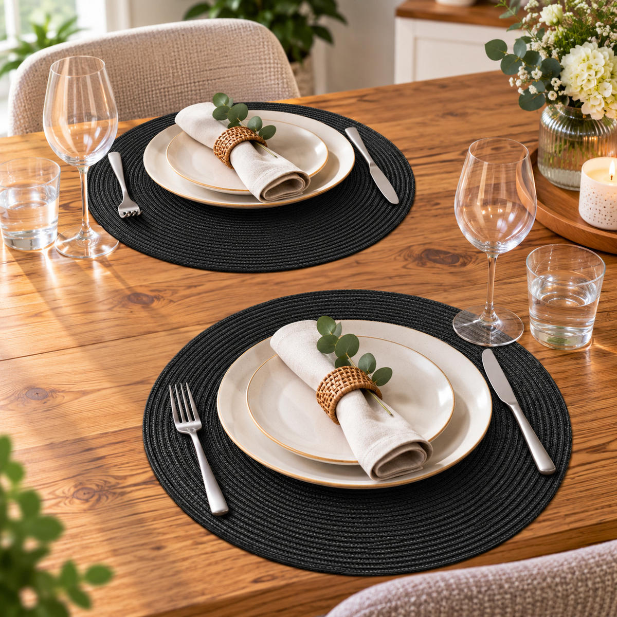 PLATZSET 2er Set Polypro Schwarz 35 cm rund - Schwarz, Kunststoff (35cm) - TiborTex