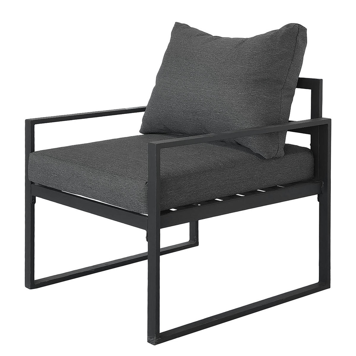 GARTENSITZGRUPPE - Stahl / Polyester - Schwarz / Grau - 4-teilig - Schwarz/Grau, Glas/Textil - home24