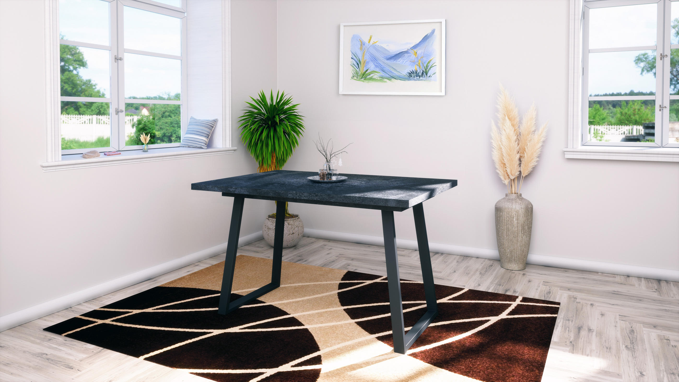 ESSTISCH Loft Holzkohle Optik - Schwarz, Holzwerkstoff (80/160/75cm) - Vladon