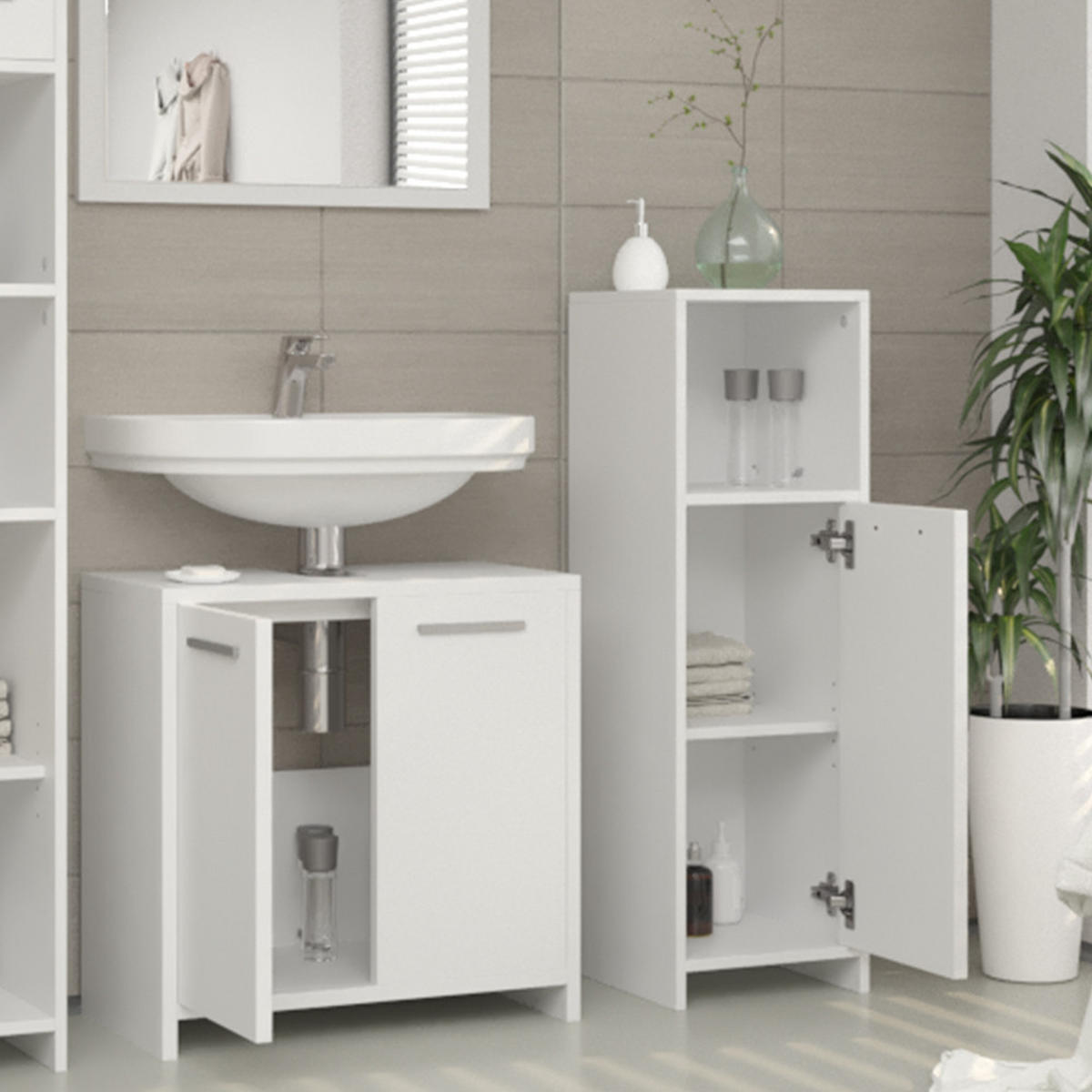 BADMÖBEL-SET Kiko Weiß 3 Teile - Weiß, Holzwerkstoff (58/60/33cm) - Vicco