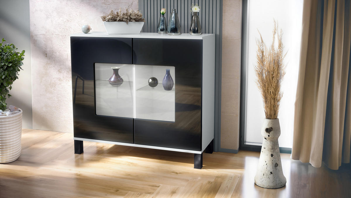 KOMMODE Grömitz Schwarz Hochglanz - Schwarz Hochglanz, Holzwerkstoff (92.5/84.5/35cm) - Vladon